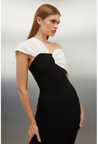 Figure Form Bandage Asymmetric Strap Knit Midi Dress