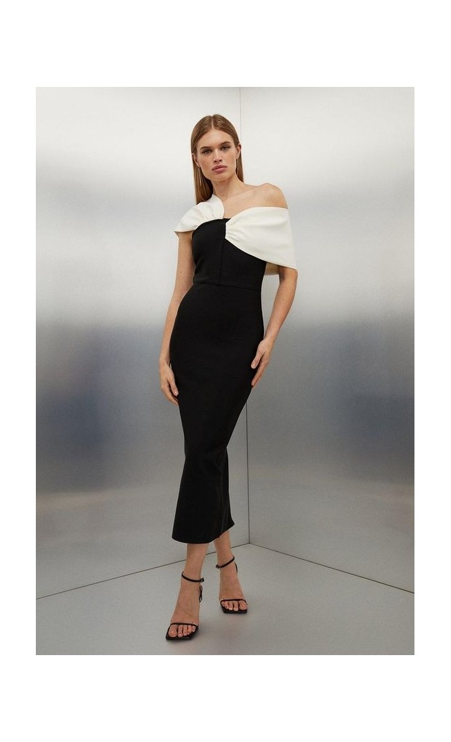 Figure Form Bandage Asymmetric Strap Knit Midi Dress