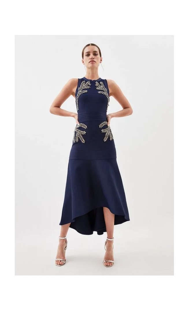 Petite Embellished High Hem Knit Midi Dress