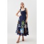 Botanical Embroidery Organdie Strappy Midi Dress