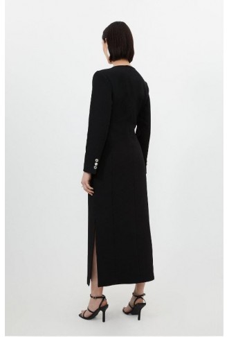 Tailored Compact Stretch Button Through Midi Dress