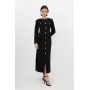 Tailored Compact Stretch Button Through Midi Dress