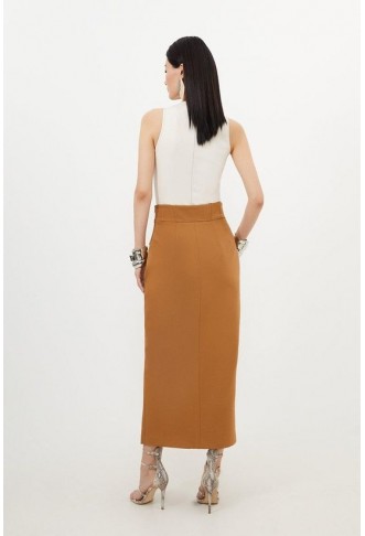 Compact Stretch Side Split Tailored Midi Pencil Skirt