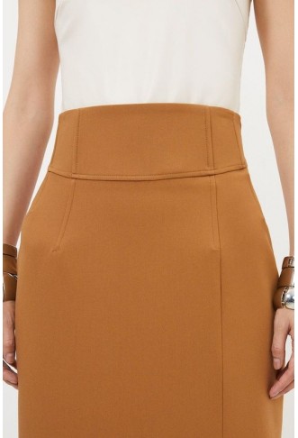 Compact Stretch Side Split Tailored Midi Pencil Skirt