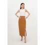 Compact Stretch Side Split Tailored Midi Pencil Skirt