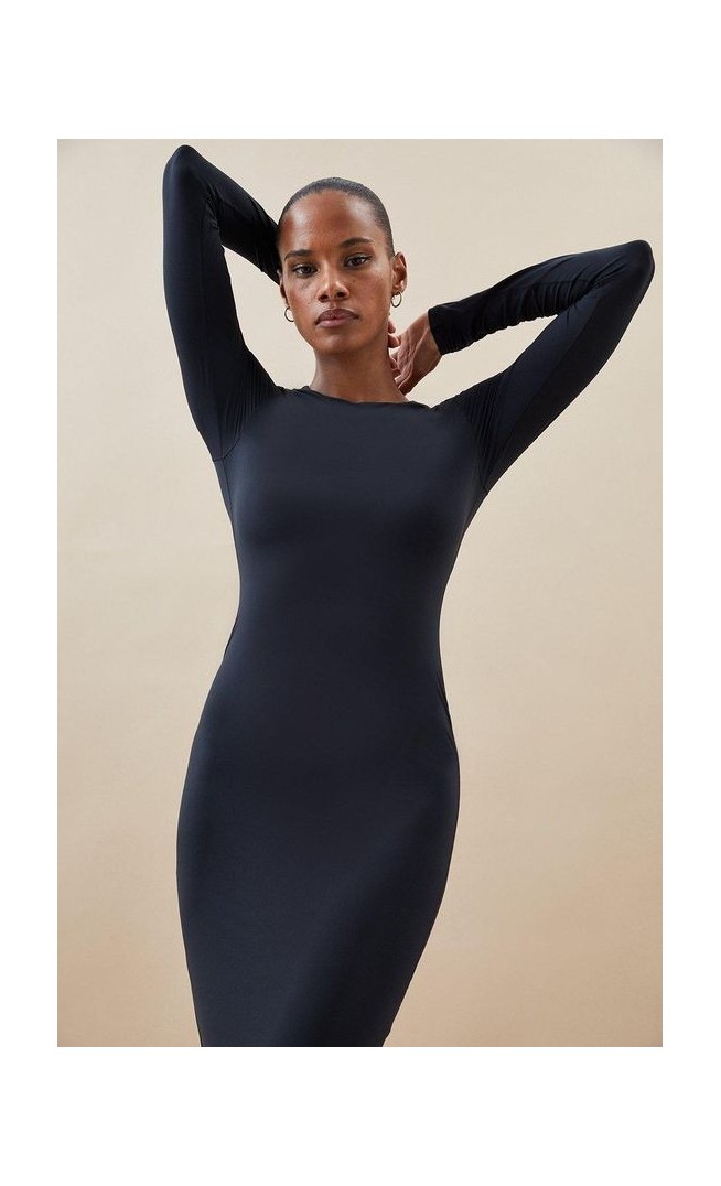 Contour Jersey Long Sleeve Crew Neck Midi Dress