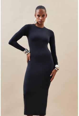 Contour Jersey Long Sleeve Crew Neck Midi Dress