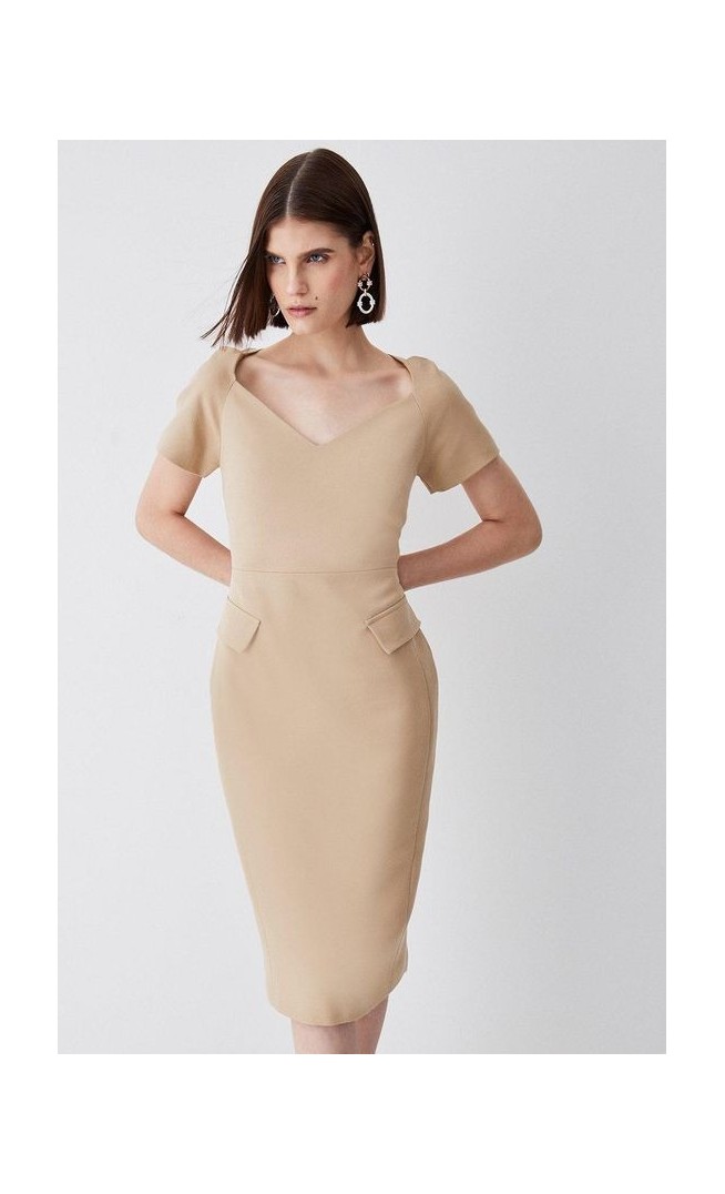 Structured Crepe Square Neck Midi Dress