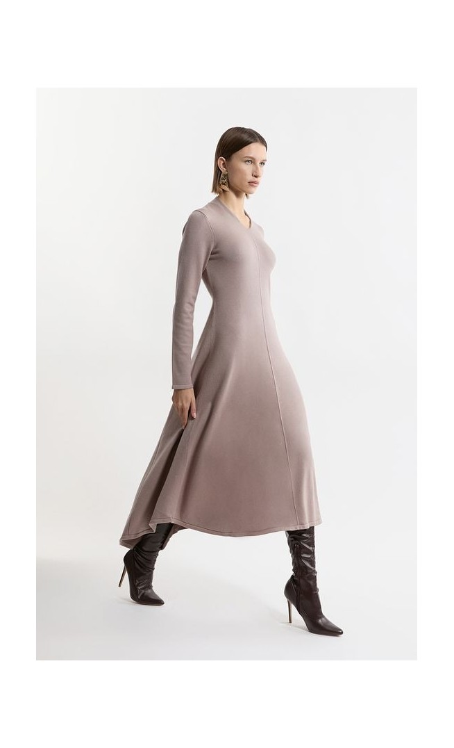 Petite Wool Look High Low V Neck Midaxi Knit Dress