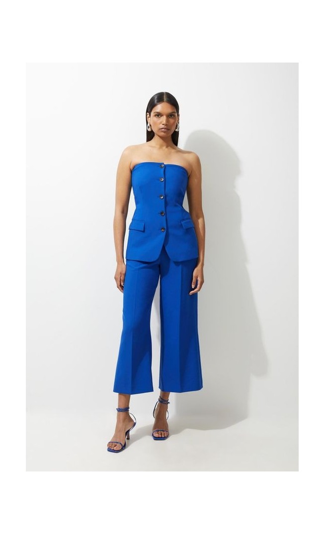 Tall Clean Tailored Bandeau Button Bodice Wide Leg Jumpsuit