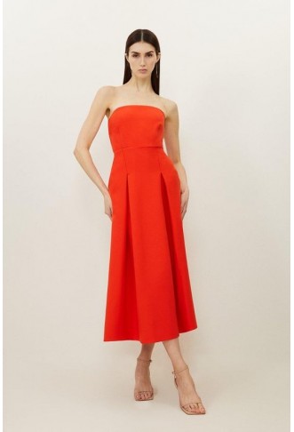 Compact Stretch Tailored Bandeau Full Skirted Midi Dress