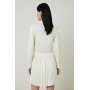 Viscose Blend Knit Dress With Woven Pleated Skirt Pu Belt