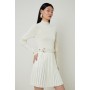 Viscose Blend Knit Dress With Woven Pleated Skirt Pu Belt