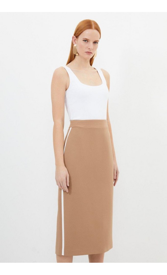 Compact Stretch Contrast Panel Tailored Maxi Pencil Skirt