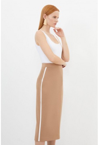 Compact Stretch Contrast Panel Tailored Maxi Pencil Skirt