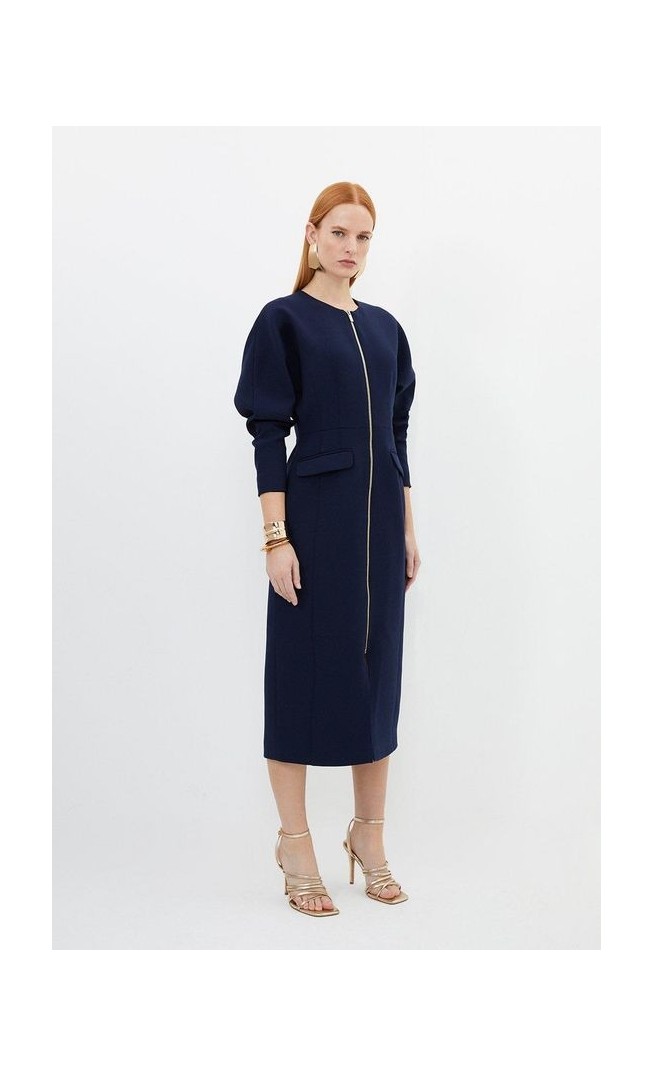 Compact Stretch Darted Waist Tailored Midi Dress