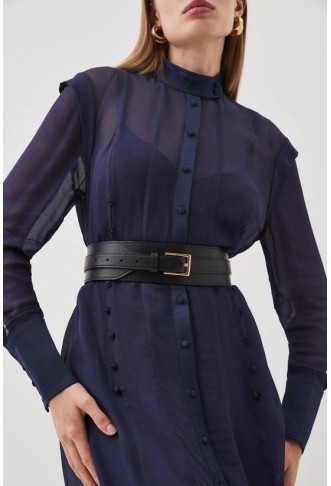 Military Belted Sheer Woven Shirt