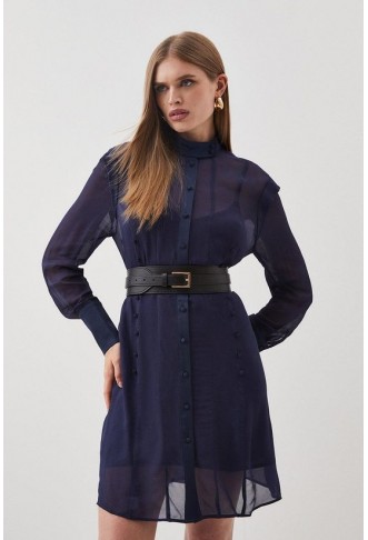 Military Belted Sheer Woven...