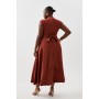 Premium Linen Plus Size V Neck Wrap Detail Woven Midi Dress