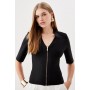 Bandage Figure Form Knit Zip Front Collared Top