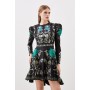 Floral Embrodiered and Beaded Open Back Woven Mini Dress