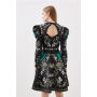 Floral Embrodiered and Beaded Open Back Woven Mini Dress