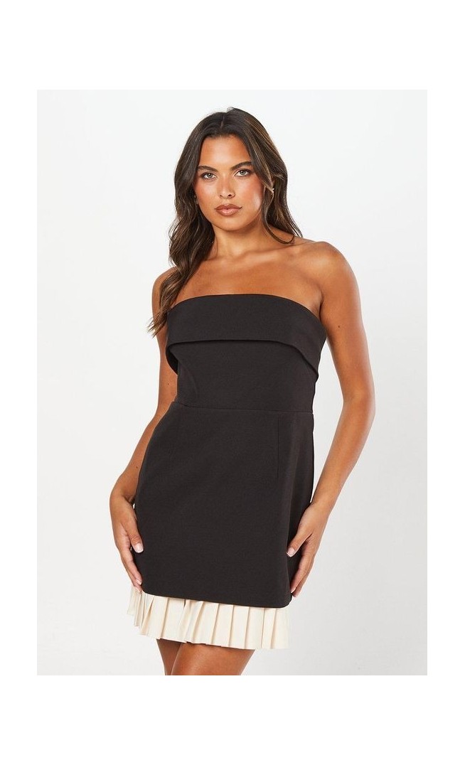 Party Bandeau Pleat Hem Mini Dress