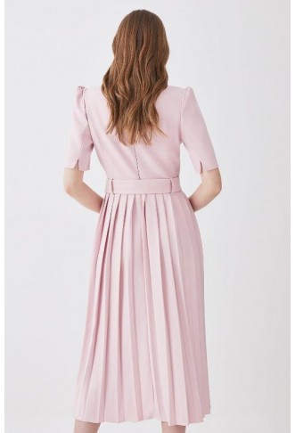 Structured Crepe Notch Neck Wrap Belted Forever Midi Dress