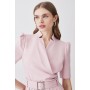 Structured Crepe Notch Neck Wrap Belted Forever Midi Dress