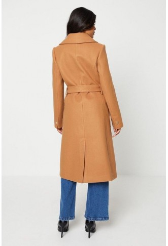 Petite Wool Look Belted Popper Button Coat