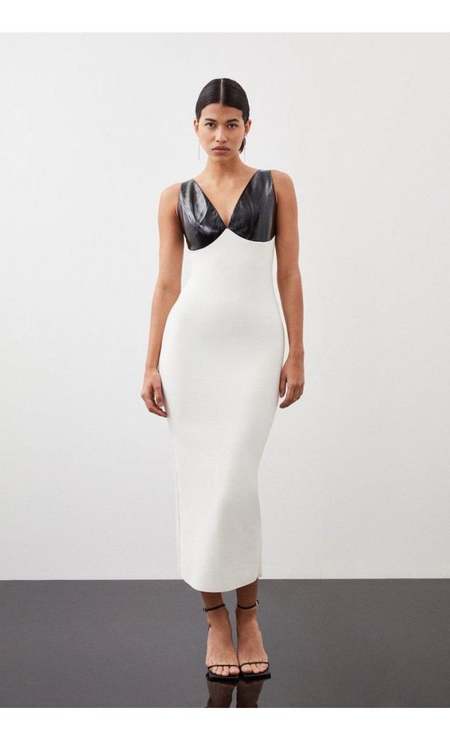 Figure Form Bandage Contrast Knit Midaxi Dress