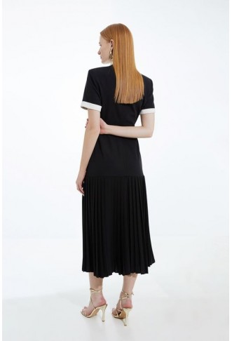 Pleated Button Detailed Woven Midi Dress