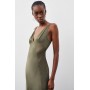 Khaki Sheer Panelled Satin Woven Maxi Dress