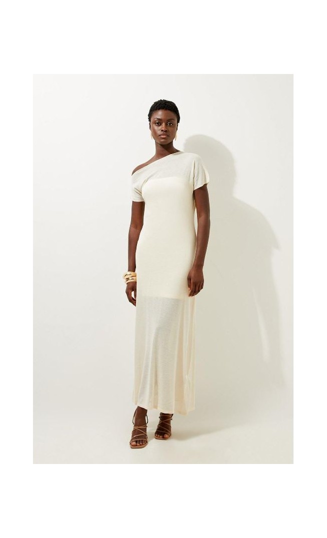 Light Weight Summer Knit Midaxi Dress With Woven Slip