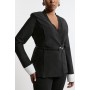 Plus Size Figure Form Bandage Knit Woven Cuff And Belted Jacket