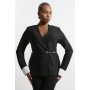 Plus Size Figure Form Bandage Knit Woven Cuff And Belted Jacket