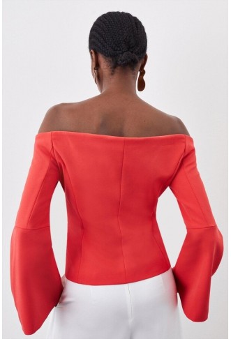 Stretch Crepe Sleeve Detail Bandeau Tailored Jacket