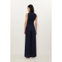 Petite Premium Tailored Linen Notch Neck Belted Straight Leg Jumpsuit