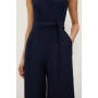 Petite Premium Tailored Linen Notch Neck Belted Straight Leg Jumpsuit