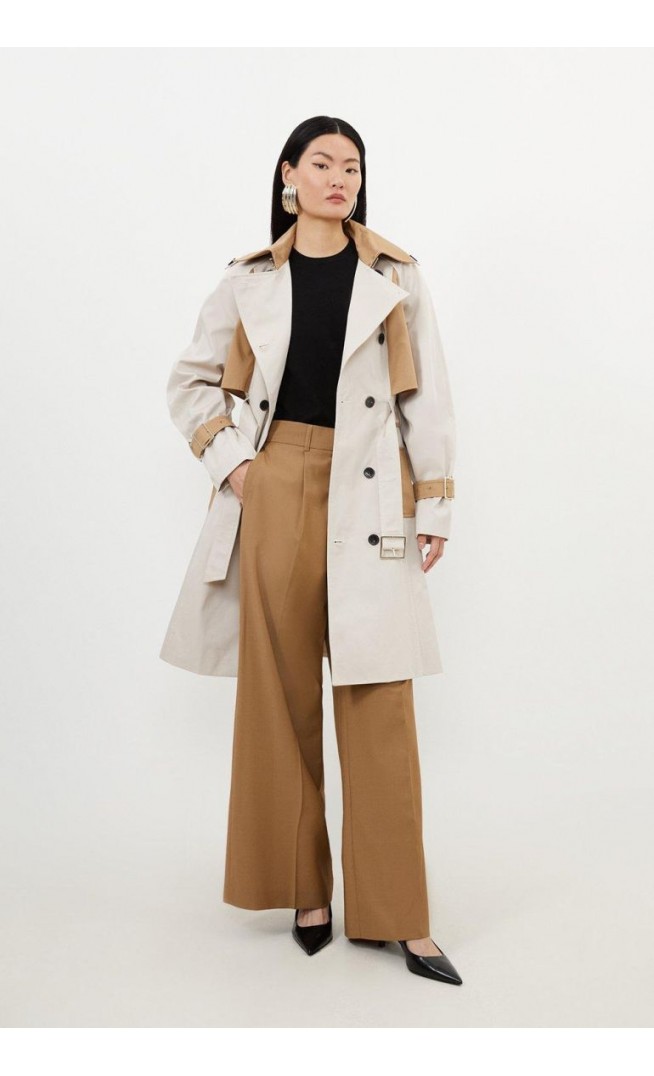 Tailored Full Skirt Colour Block Midi Trench Coat