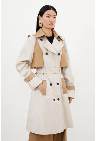 Tailored Full Skirt Colour Block Midi Trench Coat