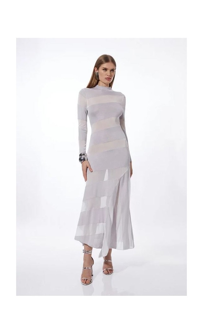 Tall Viscose Blend Slinky Knit Panelled Maxi Dress