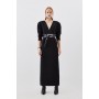 Compact Stretch Tailored Ruched Sleeve Maxi Dress