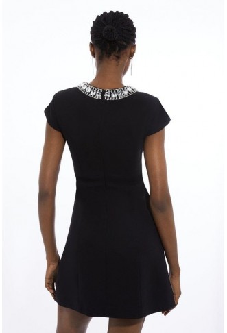 Tailored Embellished Square Neck Mini Dress