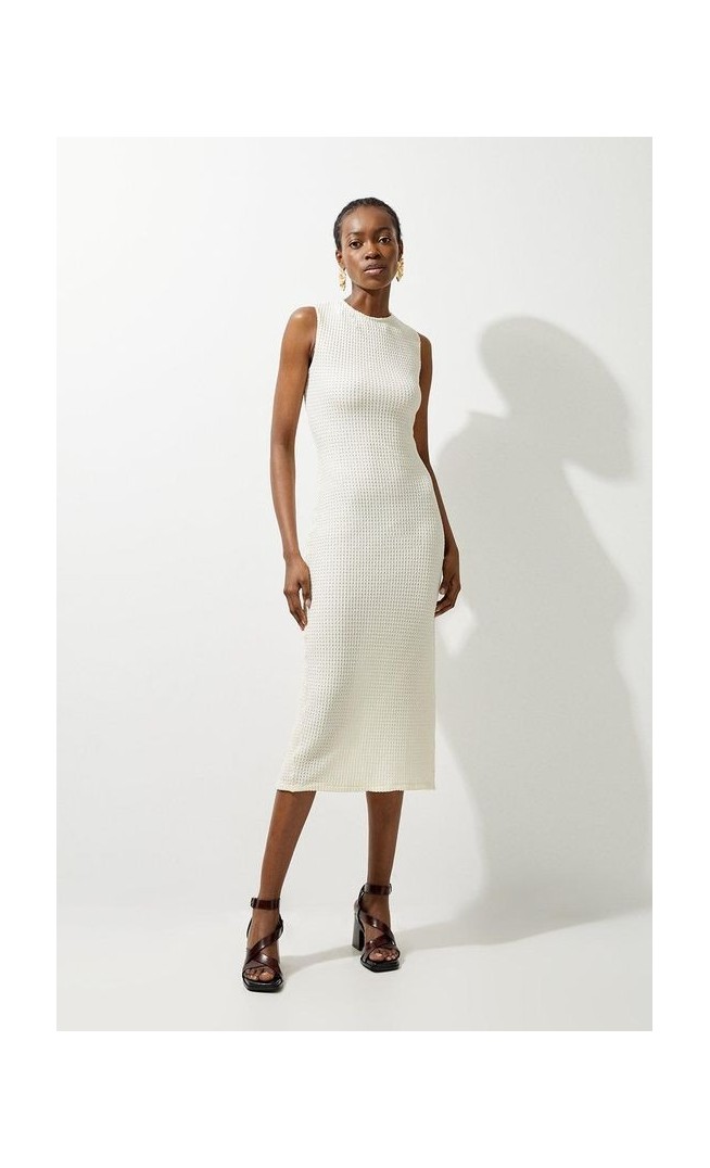 Textured Jersey Racer Midi Dress