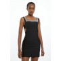 Bandage Figure Form Knit Embellished Square Neck Mini Dress