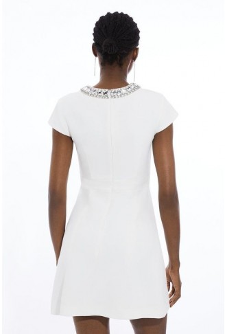 Tailored Embellished Square Neck Mini Dress