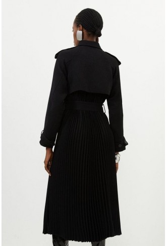 Tailored Pleat Detail Belted Trench Coat