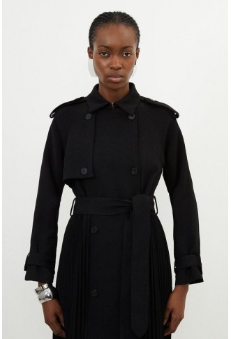 Tailored Pleat Detail Belted Trench Coat