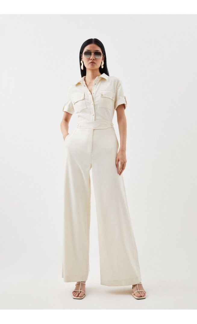 Relaxed Tailored Belted Utility Pocket Jumpsuit